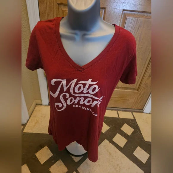 Womens Red V-Neck Brewery Top - Picture 1 of 4